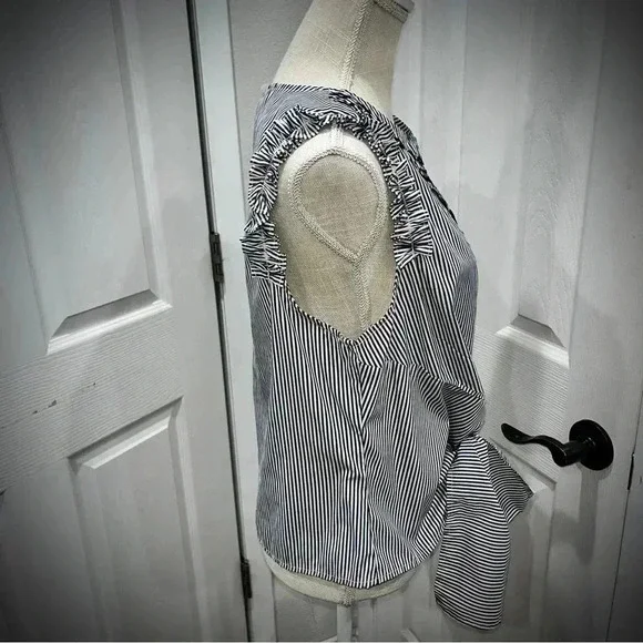 Signature Studio railroad striped, embroidered, sleeveless shirt with waist tie - Picture 4 of 9